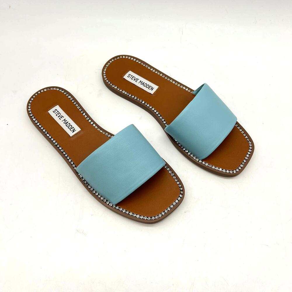 Steve Madden Womens Novelty Open Toe Flat Sandal Blue 8